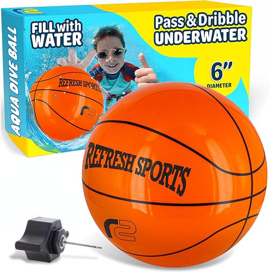 Aqua Dive Pool Ball Basketball – Best Water Pool Toys for Kids All Ages – Dribble & Pass Underwater – Watermelon Game - Toy Gifts for Boys & Girls Age 8 9 10 11 12+ Outdoor Beach Toys for Summer Fun