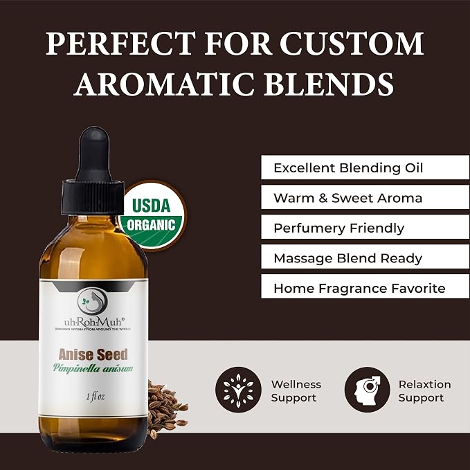 Anise Seed Organic Essential Oil - Steam Distilled Pure Pimpinella Anisum Oil for Aromatherapy, Diffusers, Soap Making, Candle Making, Cosmetic Formulations Massage DIY Personal Care - Spain - 1 Fl Oz