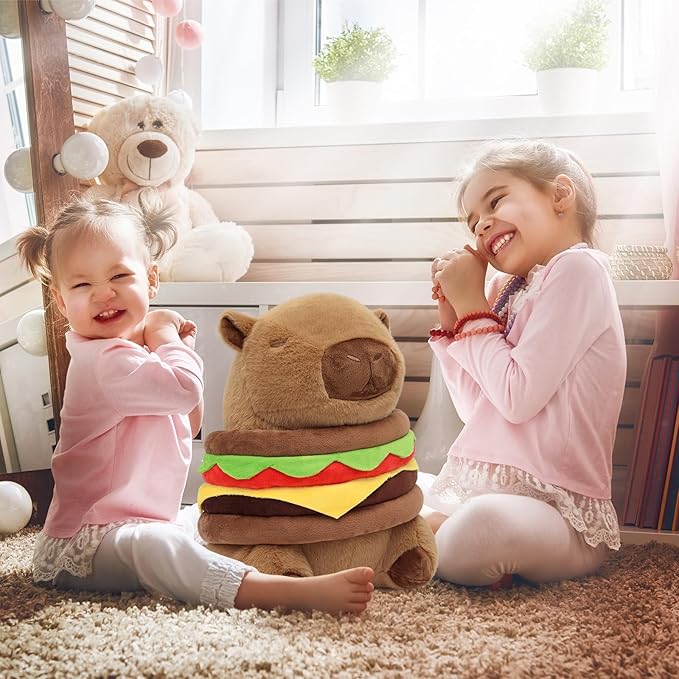 Hamburger Capybara Plush 9.5inch,Cute Burger Capybara Stuffed Animal Giant Capibara Plushies Pillow Toy Gifts for Boys Girls Kids