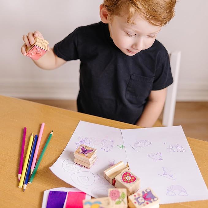 Melissa & Doug Friendship Wooden Stamp Set with 9 Stamps and 2-Color Inkpad - Kids Crafts and Art Supplies for Kids, Arts & Crafts for Ages 4+ - FSC Certified