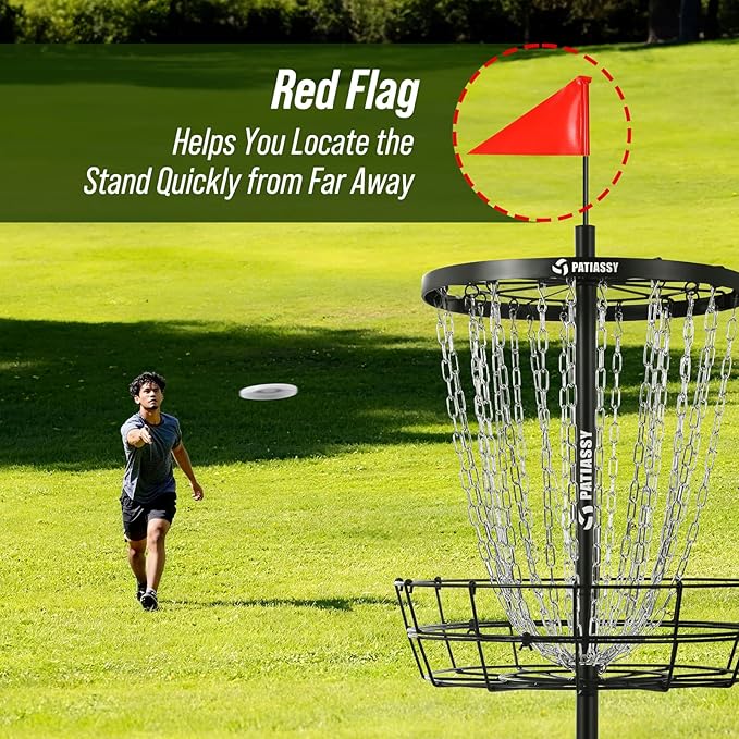 Disc Golf Basket with 24/12 Heavy Duty Chains, Disc Golf Target with Adjustable Height/Sound Reducer & Remote LED Light & Light Up Discs, Durable Practice Goal with Ground Stake for Backyard