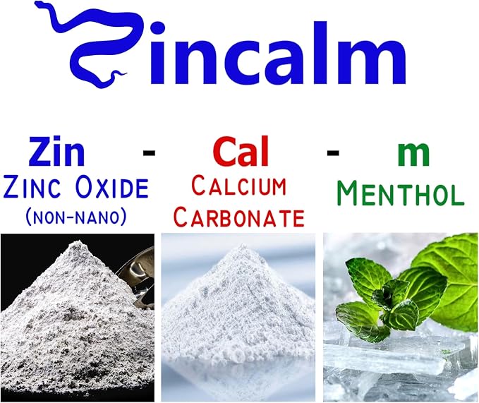 Zincalm All-Natural Body & Foot Powder, Concentrated 50% Zinc, Cornstarch-Free Moisture/Odor Absorbing Anti-Chafing/Friction, Itch Relief Formula for Dry/Cool Skin with Ultra-Pure Calcium & Menthol