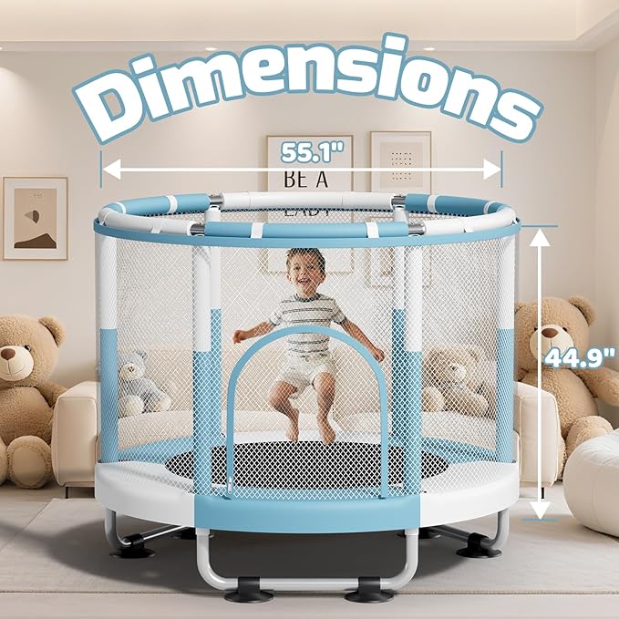 ZCMHAXJ 55" Trampoline for Kids, 440lbs Capacity Indoor & Outdoor Toddler Trampoline, Gifts for Boys & Girls