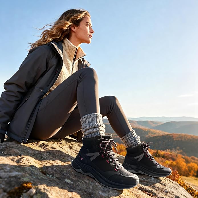 NORTIV 8 Women's Hiking Boots Waterproof Lightweight Outdoor Trekking Comfortable Non-Slip Backpacking Camping Ankle Boot Hollow