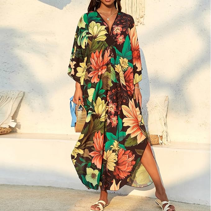 SXMURP Moomoo Dresses for Women, Caftan Dresses for Women Tropical Hawaiian Cotton Cover Ups Bathing Suit Loungewear Swimsuit
