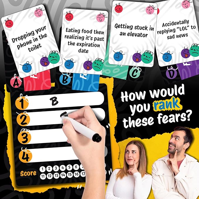 Fear Stack – What Freaks Out Your Family? A Fun Family Party Card Game | Great for Conversation Starters & Family Game Night | Includes 184 Cards, 4 Whiteboards, and 4 Markers