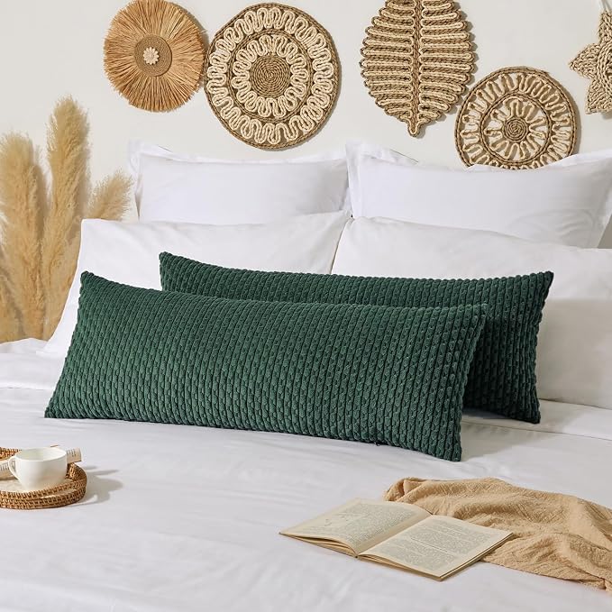 Kevin Textile Soft Corduroy 20"x54" Body Pillow Cover 1 Pack, Army Green | Boho Stripe Plush Corduroy Decorative Oblong Cushion Cover Modern Farmhouse Home Decor for Sofa Couch Bed Chair