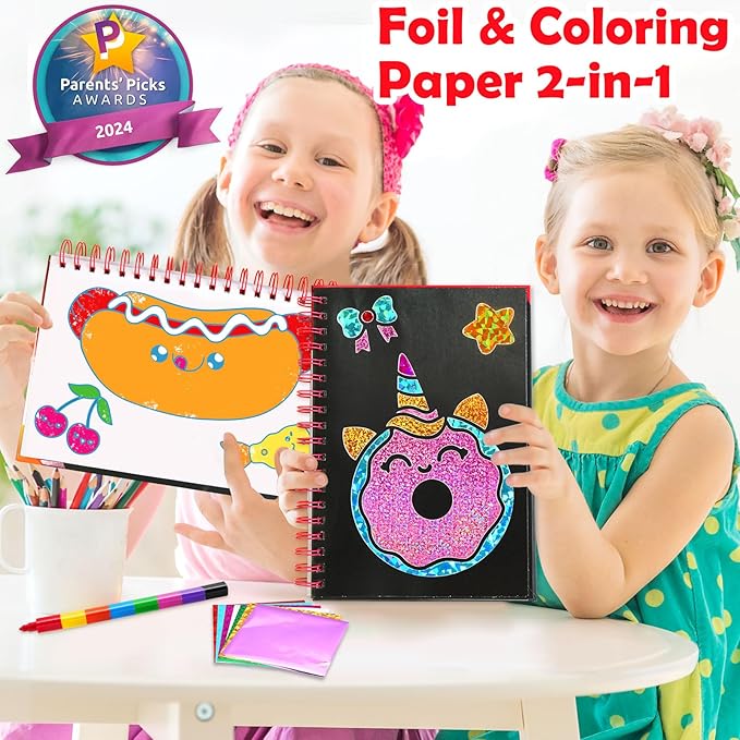 FUNNYB&G Foil Art Crafts for Kids Ages 4-8: Valentines Crafts for Kids 2026,Birthday Gift for Girls,Art and Crafts Supplies,Party Favors,Creative Toys for Girls Boys 4 5 6 7 8 9 Years Old(Food)