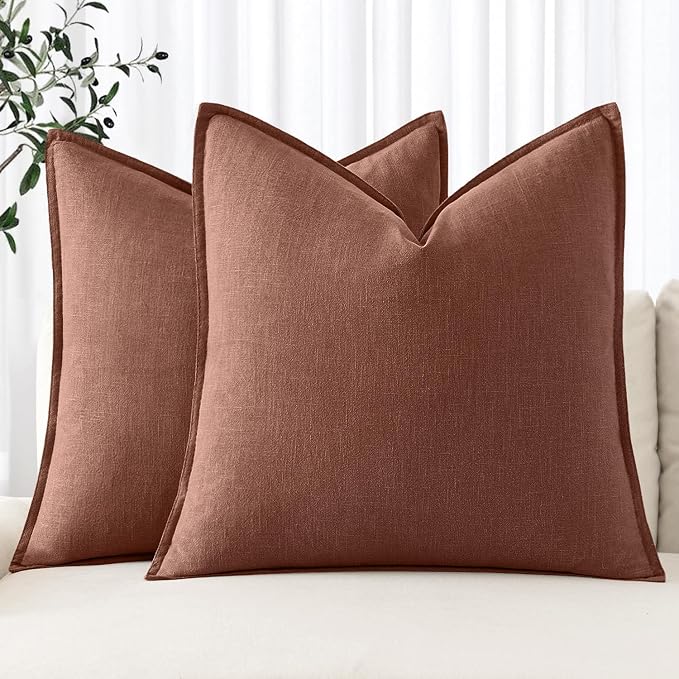 MIULEE Decorative Linen Pillow Covers 18x18 Inch Autumn Glaze | Boho Farmhouse Fall Autumn Couch Throw Pillows for Bed, Pack of 2 Accent Modern Pillowcases, Sofa Livingroom Home Decor