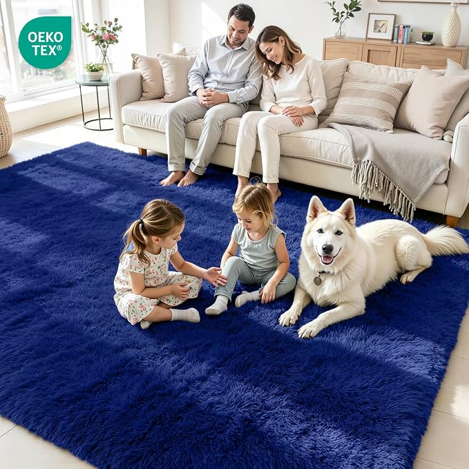 6x9 Area Rug for Living Room, Ultra Soft Fluffy Blue Rugs for Bedroom, Non Slip Large Shag Carpet, Fuzzy Plush Nursery Rug, Thick Washable Indoor Floor Carpets for Kids Office Dorm Home Decor