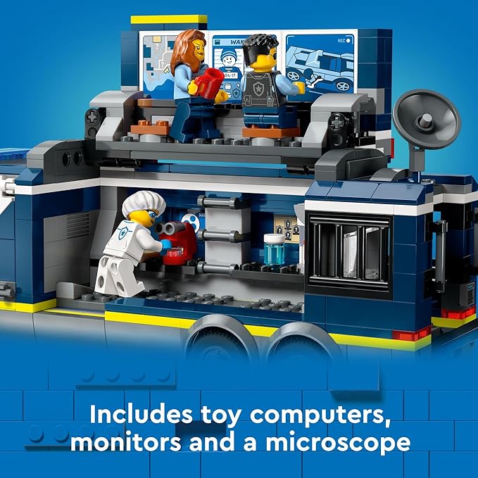 LEGO City Police Mobile Crime Lab Truck Toy, Pretend Play Police Toy, Includes Quad Bike, 2 Officers, 1 Scientist and 2 Crook Minifigures, Police Truck Toy for Kids Ages 7 Plus, 60418