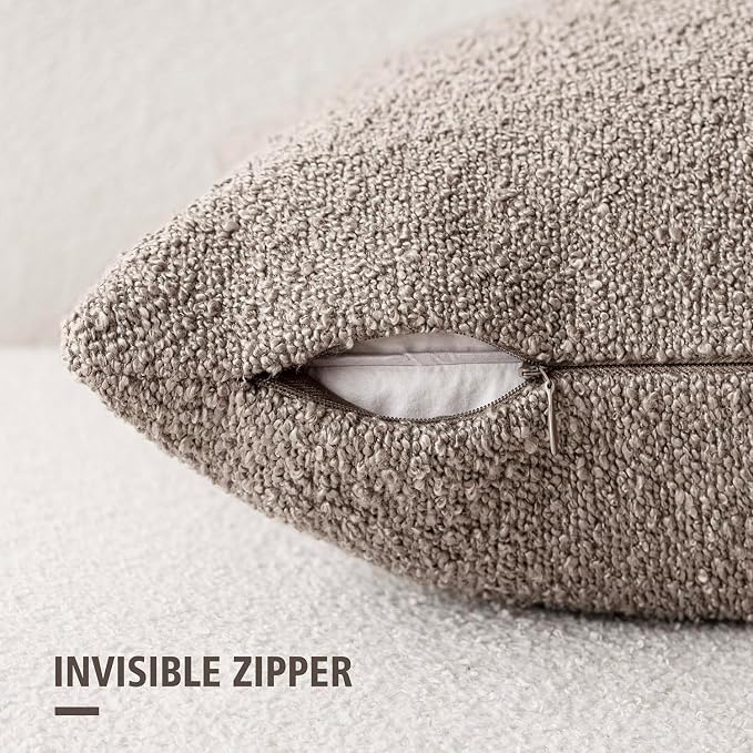 Foindtower Pack of 2 Textured Boucle Throw Pillow Covers Accent Solid Pillow Cases Cozy Soft Decorative Couch Cushion Case for Chair Sofa Bedroom Living Room Home Decor 18x18 Inch Light Taupe