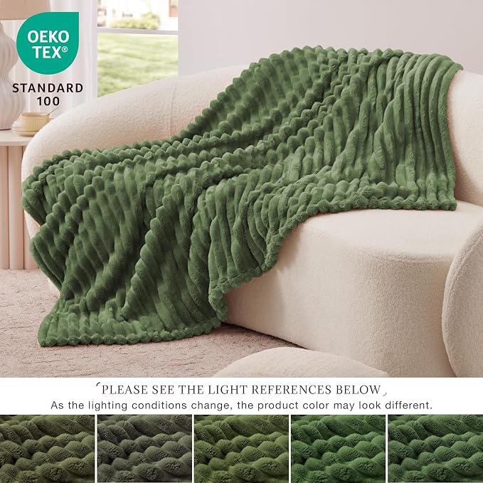 EXQ Home Gentle Soft Fleece Throw Blanket – Cozy Lightweight Blanket for Couch Bed – All-Season Warm Fuzzy Flannel Blanket for Women Mom Her – Gifts for Birthday(50"x60",Olive Green)