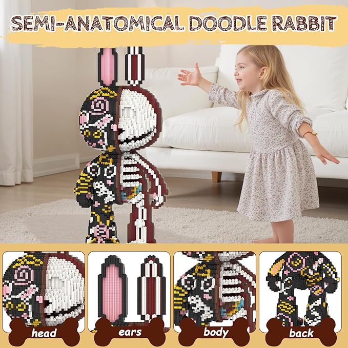 Animal Graffiti Skeleton Rabbit Mirco Building Blocks Set Cute Large Sets Toys Gift for Adults and Kids 7300 Pieces 55cm High Series