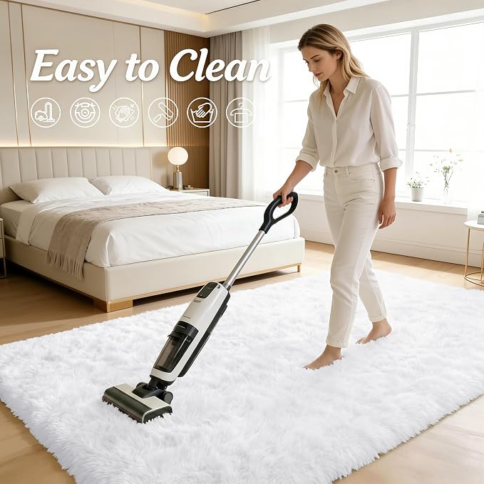 OLANLY 3x4 Machine Washable Accent Rug, Soft Fluffy Shaggy Area Rug for Bedroom, Living Room, Indoor Floor Carpet for Kids, Nursery, Home Decor, White