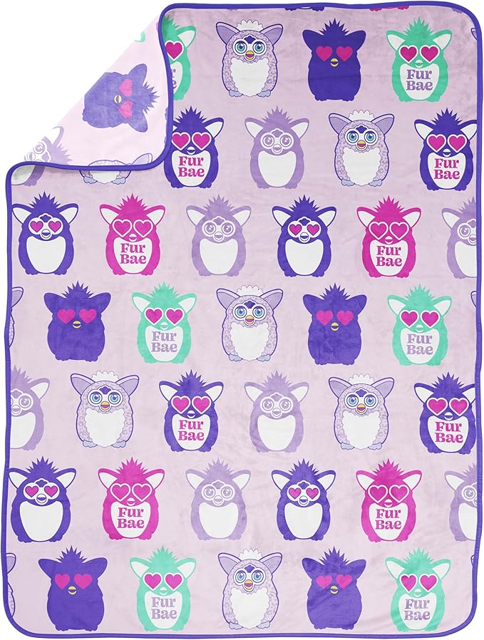 Jay Franco Plush Throw Blanket – 46" x 60" Inch Cartoon Kids Soft & Cozy Fleece Throw for Bedroom & Couch Décor, Official Licensed Product, Purple - Furby