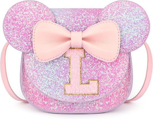 mibasies Toddler Purse Girl Gifts: Girls Birthday Gifts for 3-8 - Toys for Ages 2-4 Girls Mouse Ears Purse, Purple Rainbow, Letter L