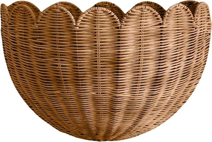 BEBE BASK Scalloped Wicker Wall Basket - The Original - 16 x 10 x 7 In | Handwoven Basket, Scalloped Décor Wall Hanging Baskets, Hanging Wall Basket, Rattan Wall Storage Basket for Home (Mocca)