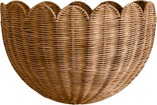 BEBE BASK Scalloped Wicker Wall Basket - The Original - 16 x 10 x 7 In | Handwoven Basket, Scalloped Décor Wall Hanging Baskets, Hanging Wall Basket, Rattan Wall Storage Basket for Home (Mocca)