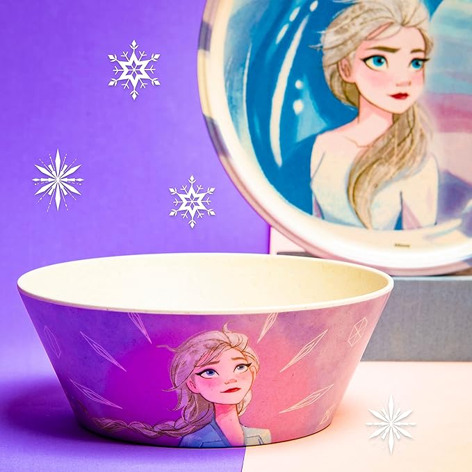 Zak Designs Disney Frozen 2 Kids Dinnerware Set 3 Pieces, Durable and Sustainable Melamine Bamboo Plate, Bowl, and Tumbler are Perfect For Dinner Time With Family (Anna, Elsa, Olaf)