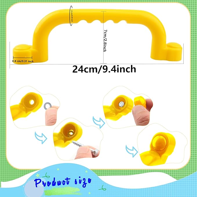 4 Pieces Kids Playground Safety Handles Playground Grab Handle Bars Playground Accessories Equipment for Kids Outdoor Playset Backyard Playhouse Tree House Jungle Gym (Yellow,Red)