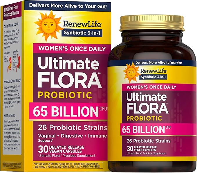 Renew Life Ultimate Flora Probiotics for Women 65 Billion CFU Delayed Release Vegan Capsules | Vaginal | Digestive Health | Immune Health | Dairy Free | 30 Count | 30 Delayed Release Vegan Capsules | Vaginal, Digestive & Immune Support | Dairy, Soy and...