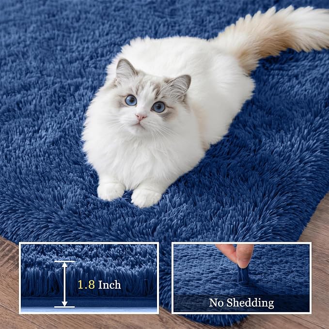 8x10 Area Rugs for Living Room Bedroom: Ultra Soft Fluffy Shag Rug Upgrade Non-Slip Non-Shedding Large Fuzzy Plush Carpet Indoor Floor Carpets for Kids Room Playroom Nursery Dorms Home Decor Blue