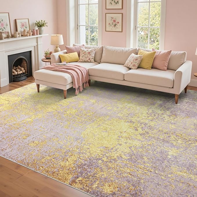 5x7 Ft Area Rugs for Living Room, Soft Non-Slip Washable Rugs Modern Abstract Pattern Carpet for Bedroom Indoor Floor Nursery Home Decor (Pink)