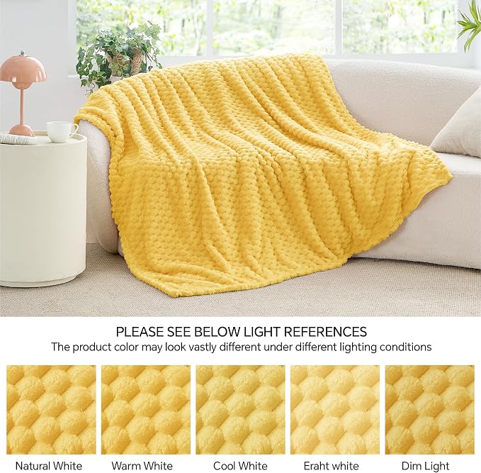 BEDELITE Yellow Twin Blanket for Couch, Soft Cozy Gifts for Women, 60 * 80 | 3D Jacquard Decorative Fleece Blanket, Super Soft Plush Throws, Cute Birthday Gift for Women & Men, Suitable for All Seasons