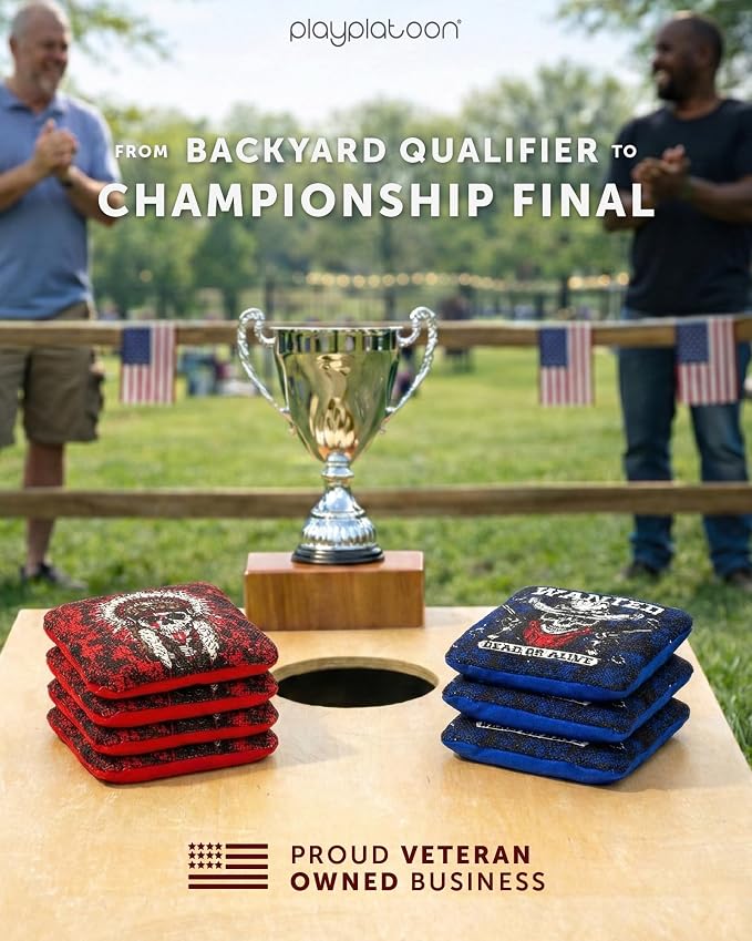Play Platoon Pro Cornhole Bags Set of 8 - Professional Dual Sided Slick and Sticky Side Competition Corn Hole Bags - Tournament Series