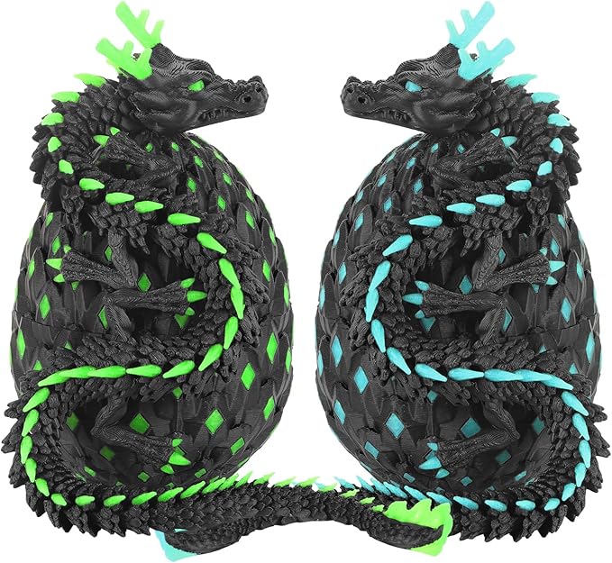 12-inch 3D Printed Dragon Eggs, Glow in The Dark Fidget Toys for Kids & Adults, for Home Office Desk Decor (Blue + Green, Pcs, 2)