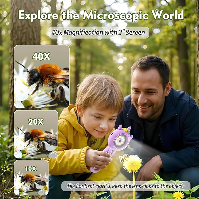 Kids Microscope- 500x Magnification,16X Zoom,Handheld Microscope for Kids with HD Cam,Portable Science Learning Tool,Christmas Birthday Gifts for Boys Girls Aged 3-12 (Purple)