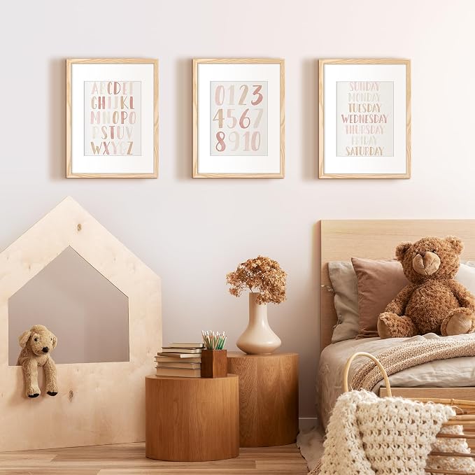 upsimples 12x16 Picture Frame, Display Pictures 8.5x11 with Mat or 12 x 16 Without, Wall Hanging Poster Frames, Natural Style, 1 Pack