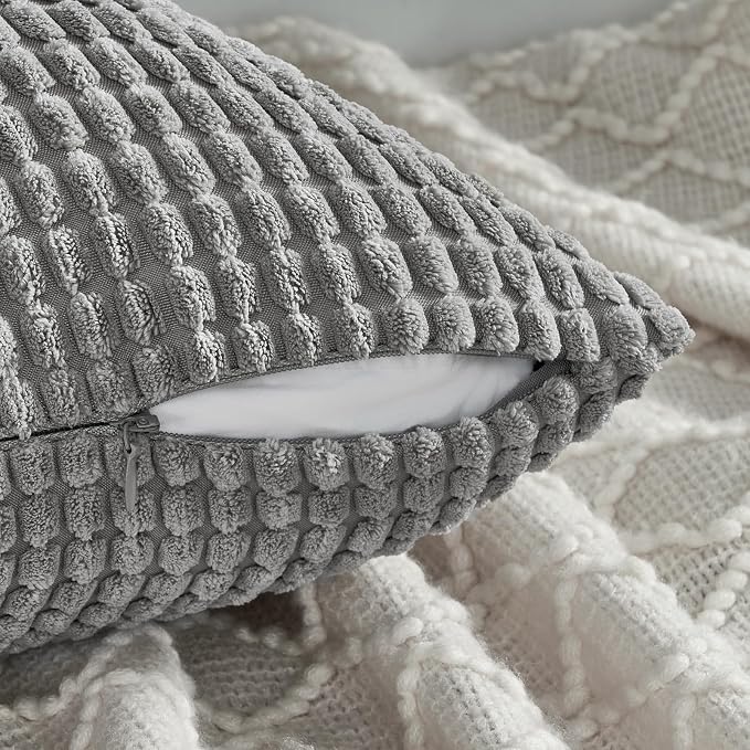 Topfinel 4 Packs Grey Decorative Throw Pillow Covers 18x18 Inch for Living Room Couch Bed, Modern Rustic Modern Home Decor, Soft Corduroy Small Bulge Accent Square Cushion Case 45x45 cm(Light Grey)