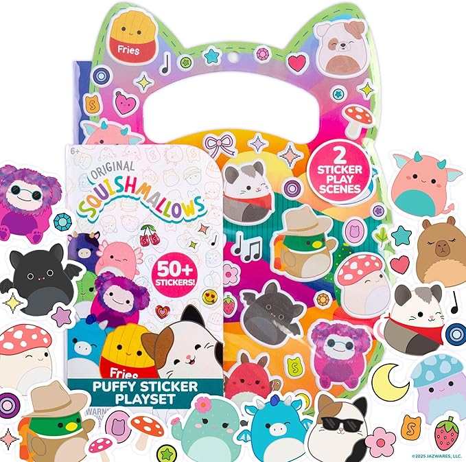 Original Squishmallows Puffy Sticker Playset, Over 30 Reusable Stickers