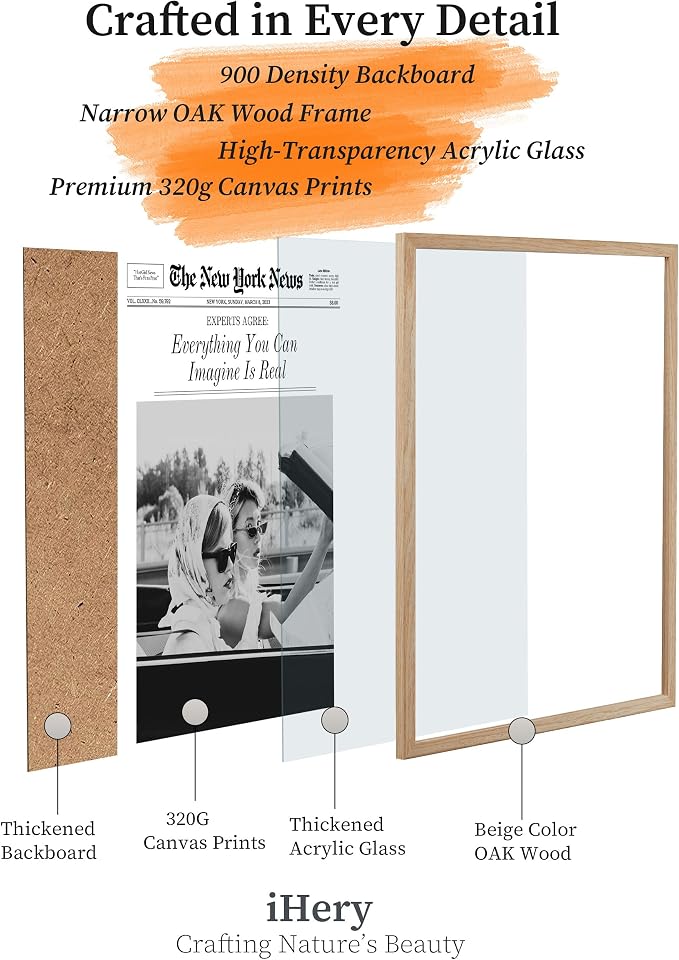 iHery 12x16in Everything You Can Imagine Is Real Framed Newspaper Art | Natural OAK Wood Frame with Canvas Print, Vintage Girls Decor for Bedroom, Living Room, Dorm and Gallery Wall, 1Pack