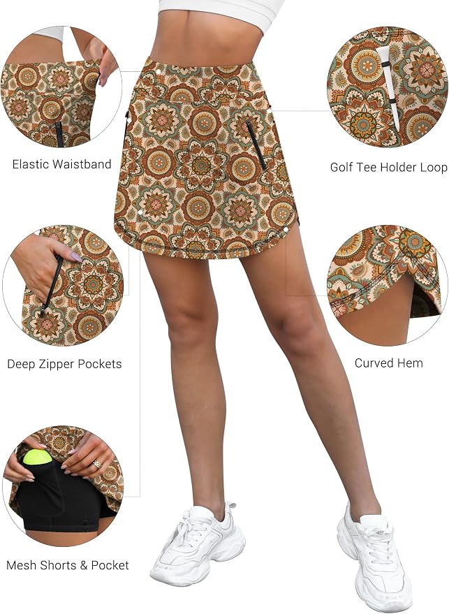 LouKeith Golf Skirts for Women Tennis Skirt with Zipper Pockets High Waisted Running Casual Athletic Skorts Built-in Shorts