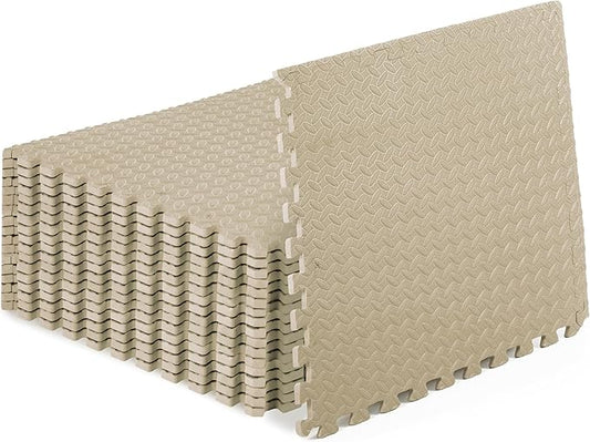 ProsourceFit Exercise Puzzle Mat 1/2-inch, EVA Interlocking Foam Floor Tiles for Home Gym, Workout Equipment, Kids Play Areas, Beige, 72 Sq Ft - 18 Tiles