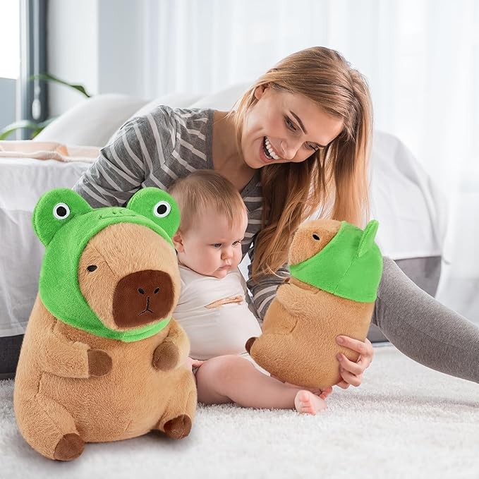 Achwishap Capybara Plush,Cute Plushies Capybara Stuffed Animals,Capybara Plush Toys,Kawaii Plushie Stuffed Toy with Frog Hat Plushies Gift for Kids Adults Birthday(Capybara with Frog Hat,12”)