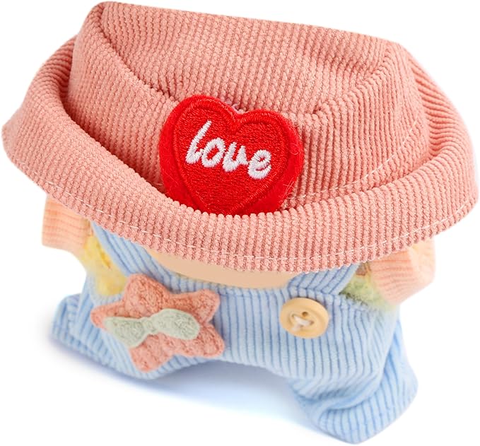 3-Piece Doll Clothes for Labubu & 17cm Dolls – Stylish Fisherman Hat Set, Kawaii Doll Outfits with Accessories for Collectors or Display - Light Blue Star (No Dolls)