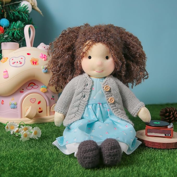 Handmade Waldorf Louise - 12" Soft Girl Rag Doll with Cute Plush, Ideal First Doll for Babies & Toddlers
