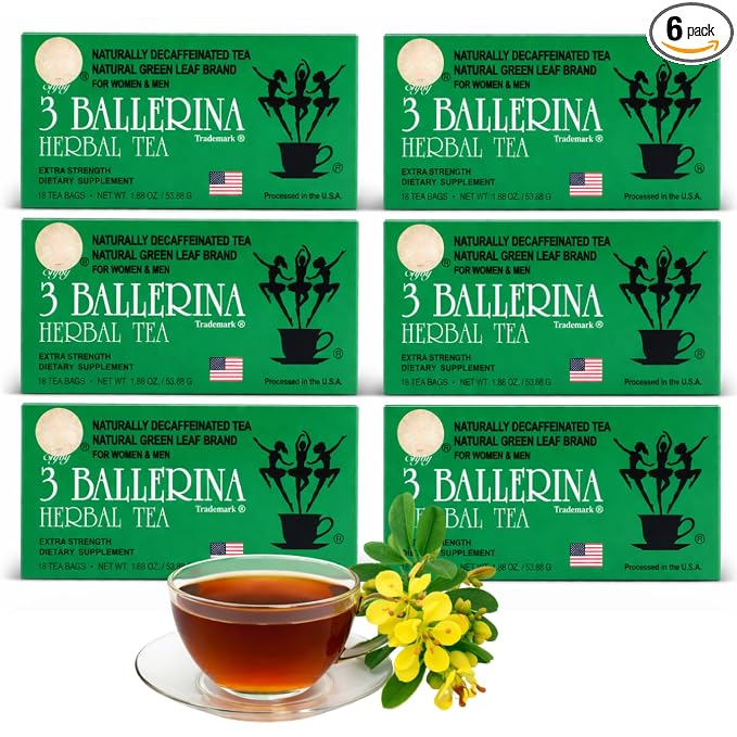 3 Ballerina Diet Tea Extra Strength – Caffeine-Free Herbal Tea Bags for Digestive Comfort – Pack of 6 (108 Count)