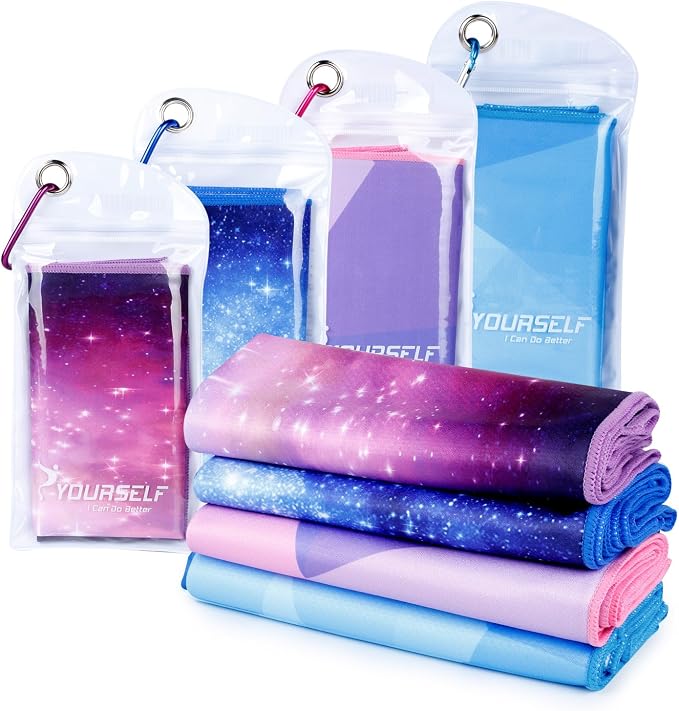 SYOURSELF Cooling Towels for Neck and Face, 4 Pack 40" x 12" Cooling Towel for Hot Weather, Soft Breathable Instant Cool Chilly Pad for Sports Golf Yoga Gym Athletes Camping Ice Towels(Mix-4pcs)