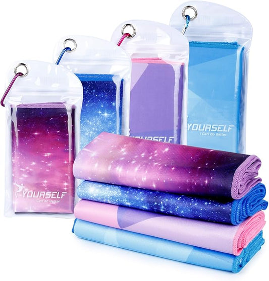 SYOURSELF Cooling Towels for Neck and Face, 4 Pack 40" x 12" Cooling Towel for Hot Weather, Soft Breathable Instant Cool Chilly Pad for Sports Golf Yoga Gym Athletes Camping Ice Towels(Mix-4pcs)