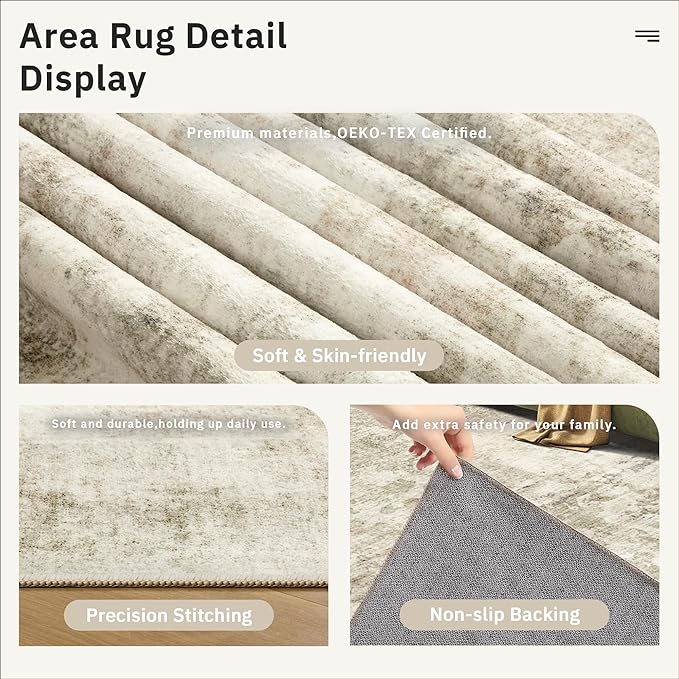 Soalmost Abstract 3x5 Rugs, Small Kitchen Entryway Area Rug Beige/Gray | Vintage Low Pile Carpet for Nursery Coffee Table Bathroom, Foldable Stain Resistant Indoor Door Mat Entrance Powder Room