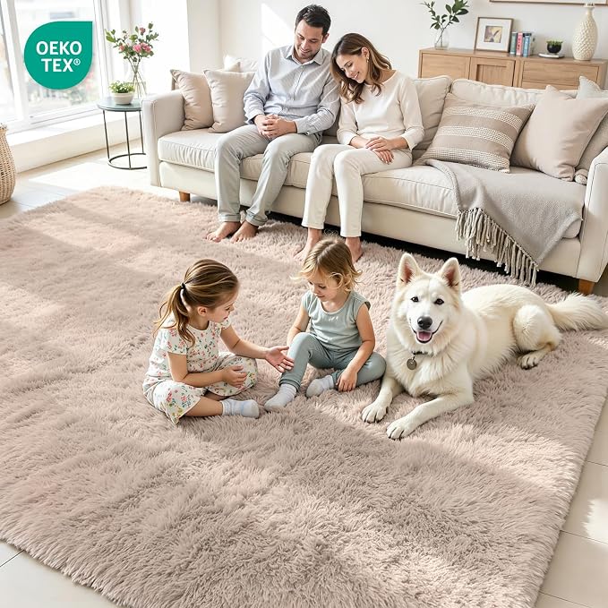 5x8 Area Rug for Living Room, Ultra Soft Fluffy Beige Rugs for Bedroom, Non Slip Large Shag Carpet, Fuzzy Plush Nursery Rug, Thick Washable Indoor Floor Carpets for Kids Office Dorm Home Decor