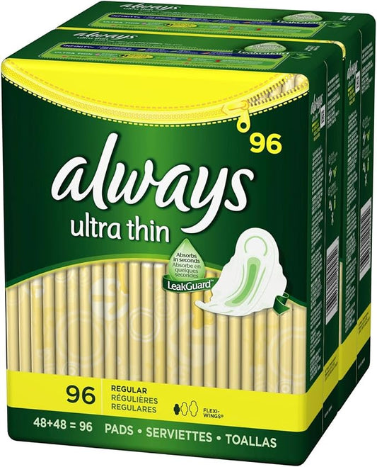 Always Ultra Regular with Wings, Unscented Thin Pads, 96-Count