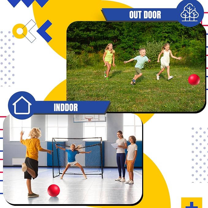 PlayBolt Playground Balls Bulk - 8.5 Inch Red Rubber Kickball Bouncy Inflatable Balls for Kids & Adults, Indoor & Outdoor Games, Kickballs, Dodgeball, Four Square, and More, (4-Pack)