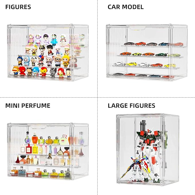 Clear Acrylic Figure Display Case for Collectibles 4 Layer Hobby Figurine Display Shelf Cases Stackable Display Boxes for Pop Mart, Funko Pop, Action Figures, Model, 2 Pack