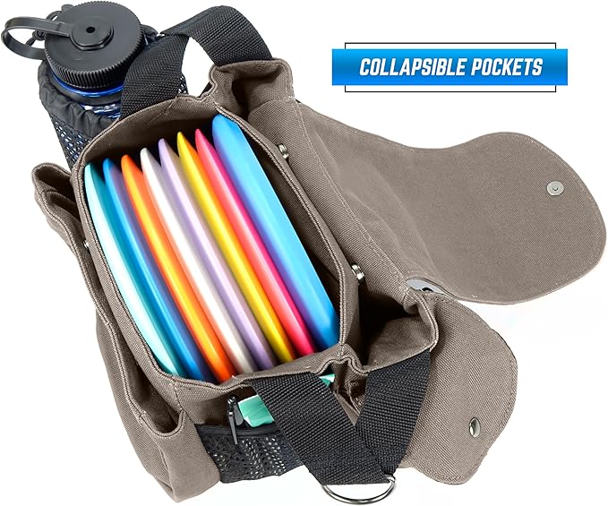 Rogue Iron Disc Golf Satchel Bag- Sling Tote Bag for Frisbee Golf - Holds Up to 14 Discs, Large 32oz Water Bottle, and Accessories V2 (14 Disc Gray)